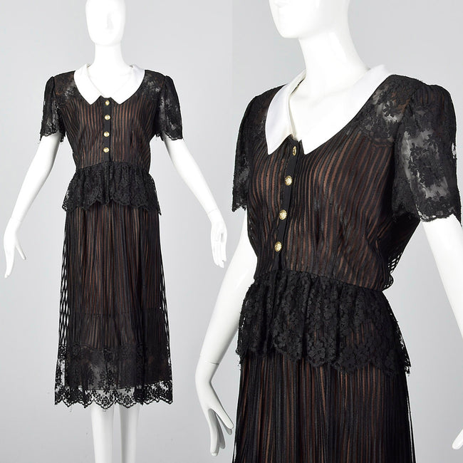 1980s Mignon Black Lace Separates