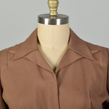 3XL 1950s Brown Day Dress Zip Front Short Sleeve Casual Volup