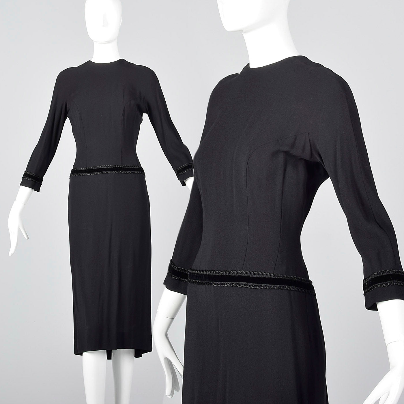 1950s Black Dress with Drop Waist and Bustle Train