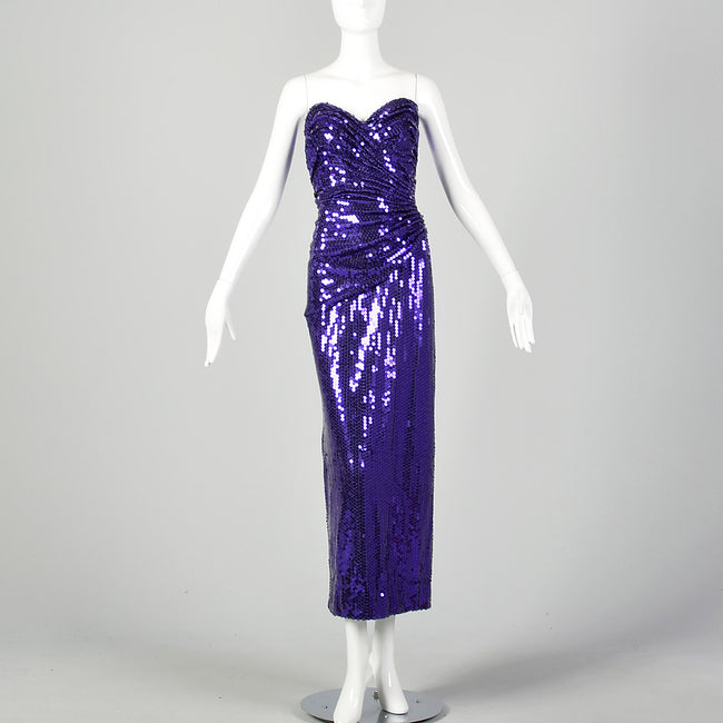 1980s Lillie Rubin Purple Sequin Strapless Mermaid Prom Dress