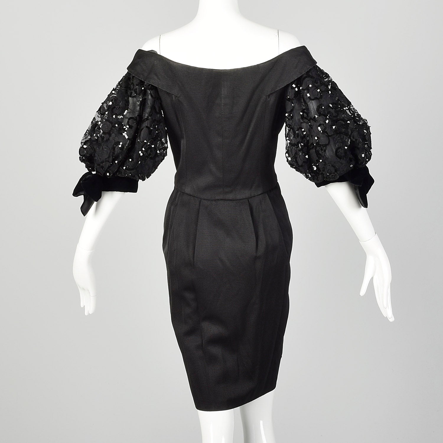 1980s Belleville  Sassoon Off Shoulder Black Cocktail Dress