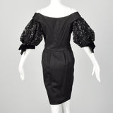 1980s Belleville  Sassoon Off Shoulder Black Cocktail Dress