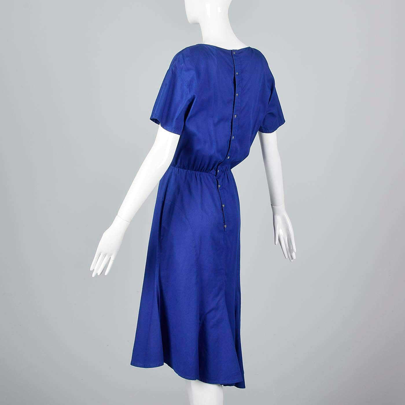 1980s Thierry Mugler Royal Blue Cotton Summer Dress with Asymmetric Hem