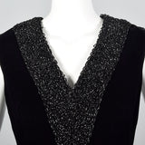 1960s Black Velvet Shift Dress with Heavy Beading