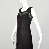 XL 1930s Dress Black Vintage Lace Maxi Sleeveless