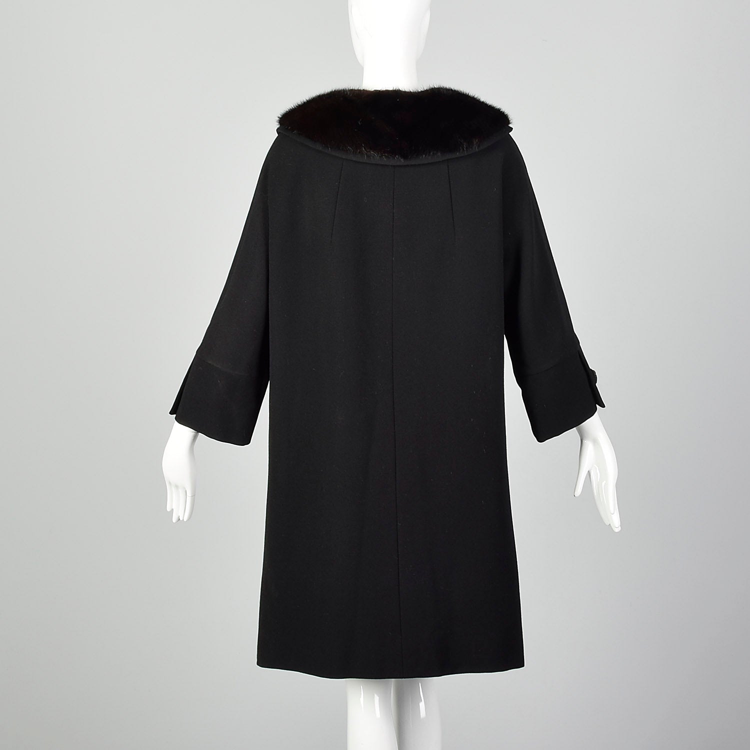 Large 1950s Black Mink Fur Collar Coat