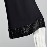 1970s Anne Klein Black Wool Evening Gown with Bell Sleeves and Beaded Trim