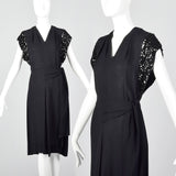 1940s Black Rayon Dress with Sequin Sleeves