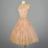 1950s Pink Lace Pleated Wedding Dress