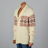1970s Mens Shawl Collar Cardigan with Red Pattern