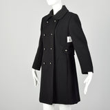 Small 1960s Mod Black Coat Double Breasted Military Style