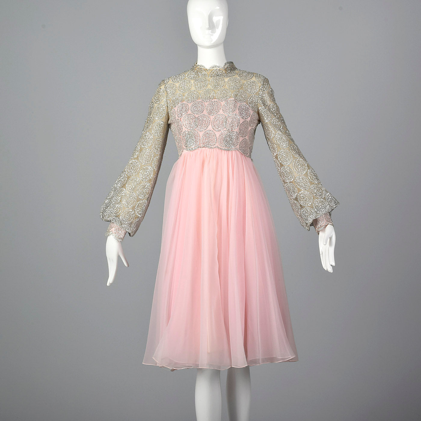 1960s Pink Dress with Silver Lace Overlay