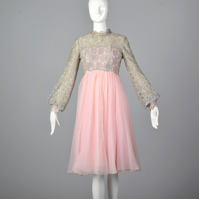 1960s Pink Dress with Silver Lace Overlay