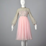 1960s Pink Dress with Silver Lace Overlay