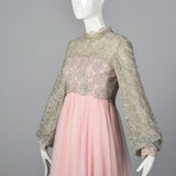 1960s Pink Dress with Silver Lace Overlay