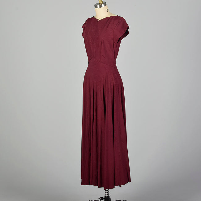 XS 1940s Burgundy Red Dress