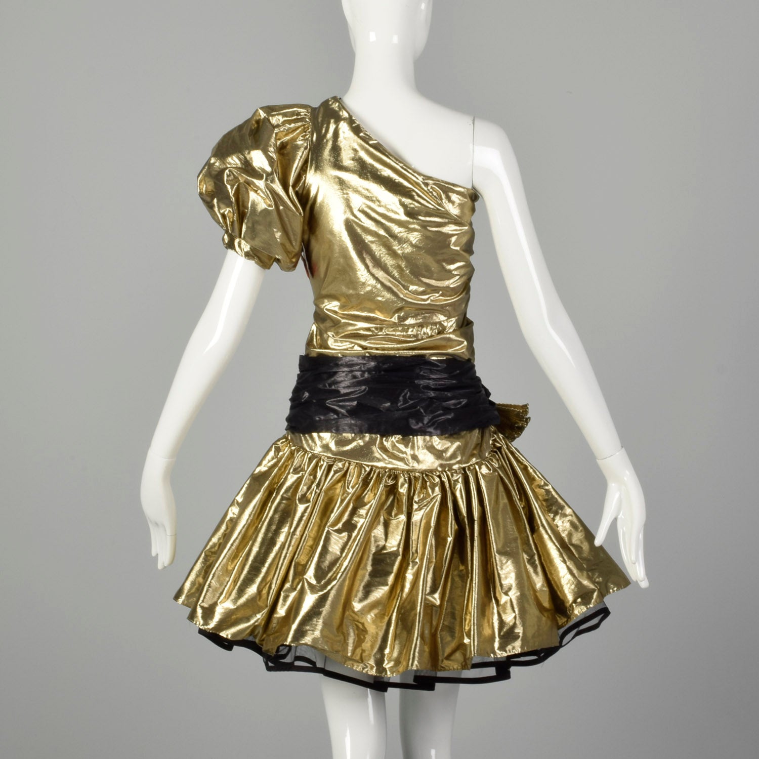 Medium 1980s Gold Lam Prom Dress Asymmetric Drop Waist Style & Salvage Medium 1980s Gold Lam Prom Dress Asymmetric Drop Waist Style & Salvage