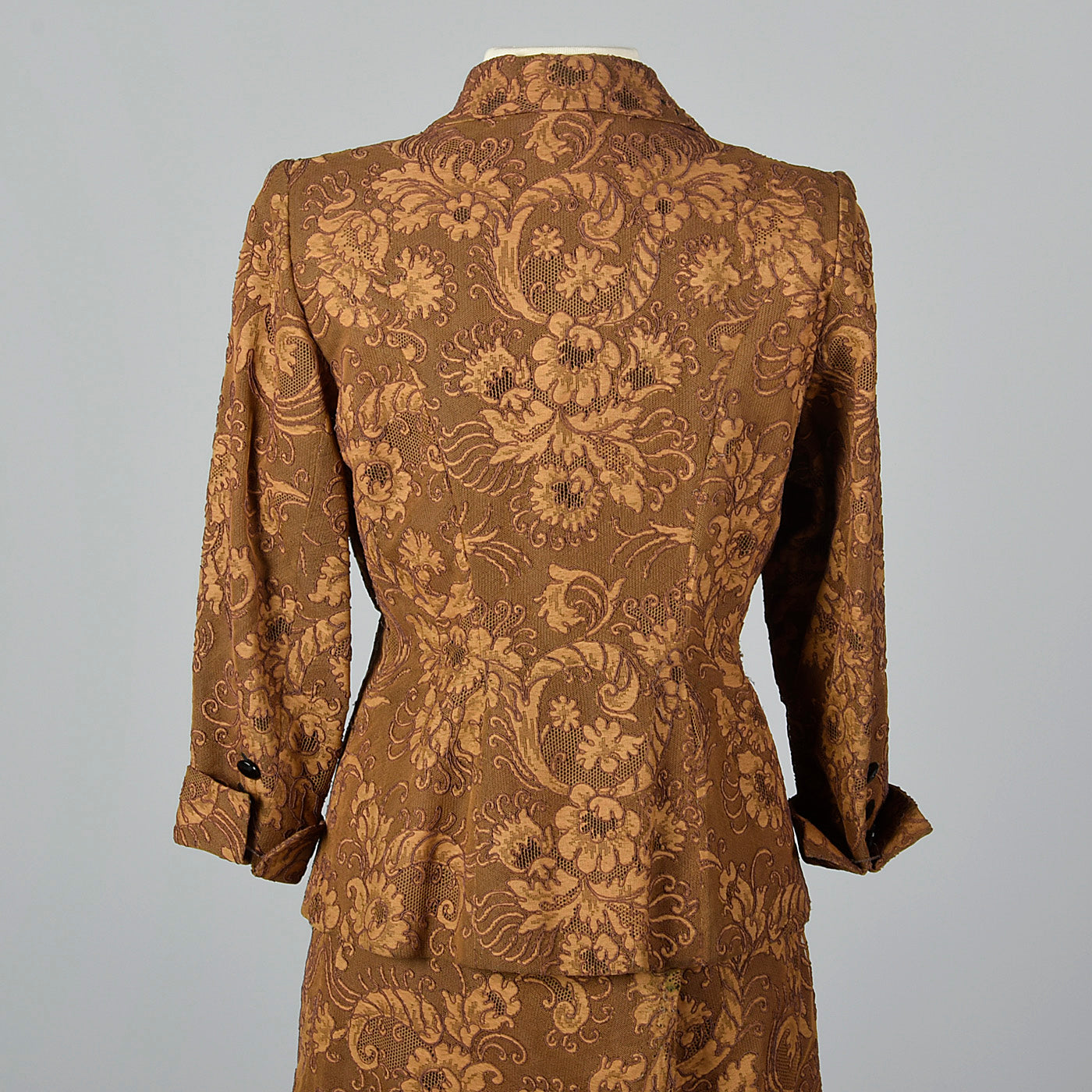 1950s Brown Lace Overlay Skirt Suit