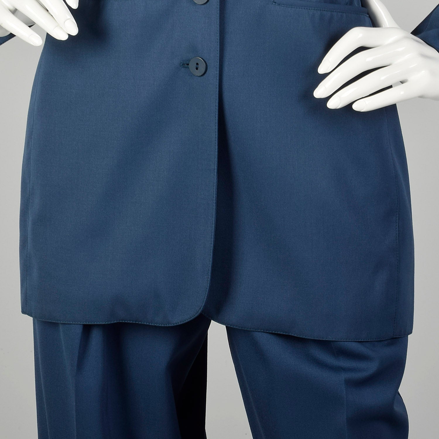Small 1980s Claude Montana Suit Blue Hourglass Jacket Pleated Trouser