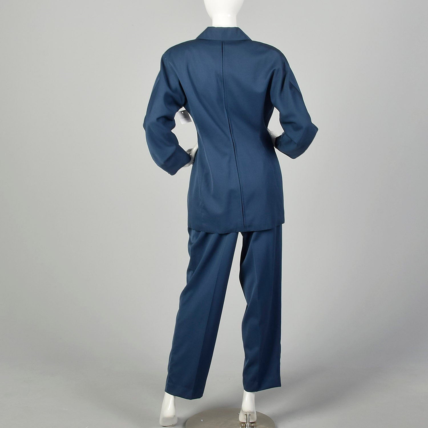Small 1980s Claude Montana Suit Blue Hourglass Jacket Pleated Trouser