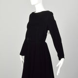 Small 1950s Black Velvet Cocktail Dress Winter Holiday Long Sleeve Timeless LBD