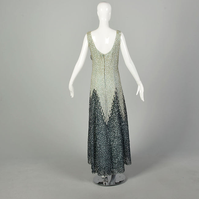 Medium 1960s Sleeveless Sequin Formal Blue On Blue Evening Gown