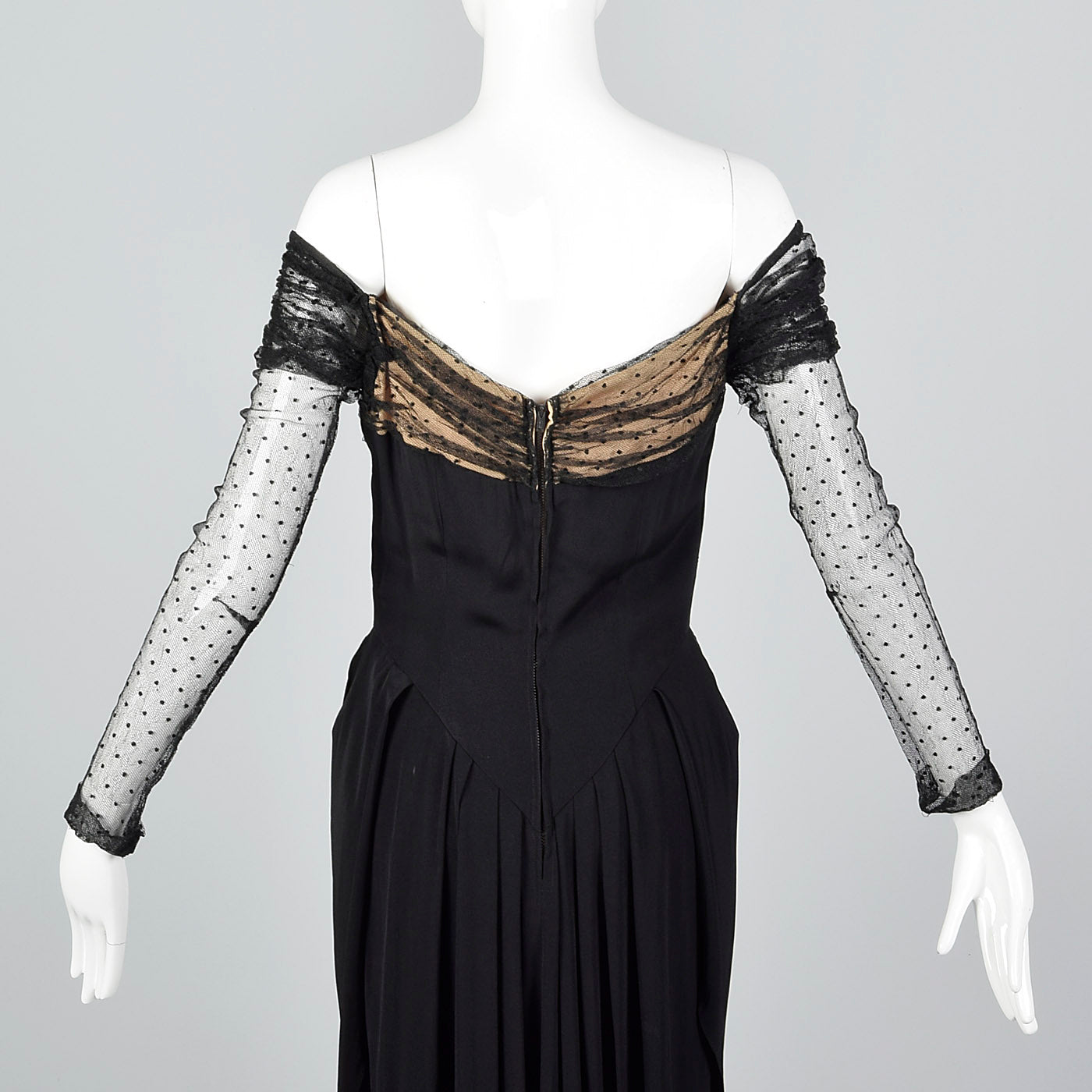 1950s Black Dress with Lace Illusion Neckline