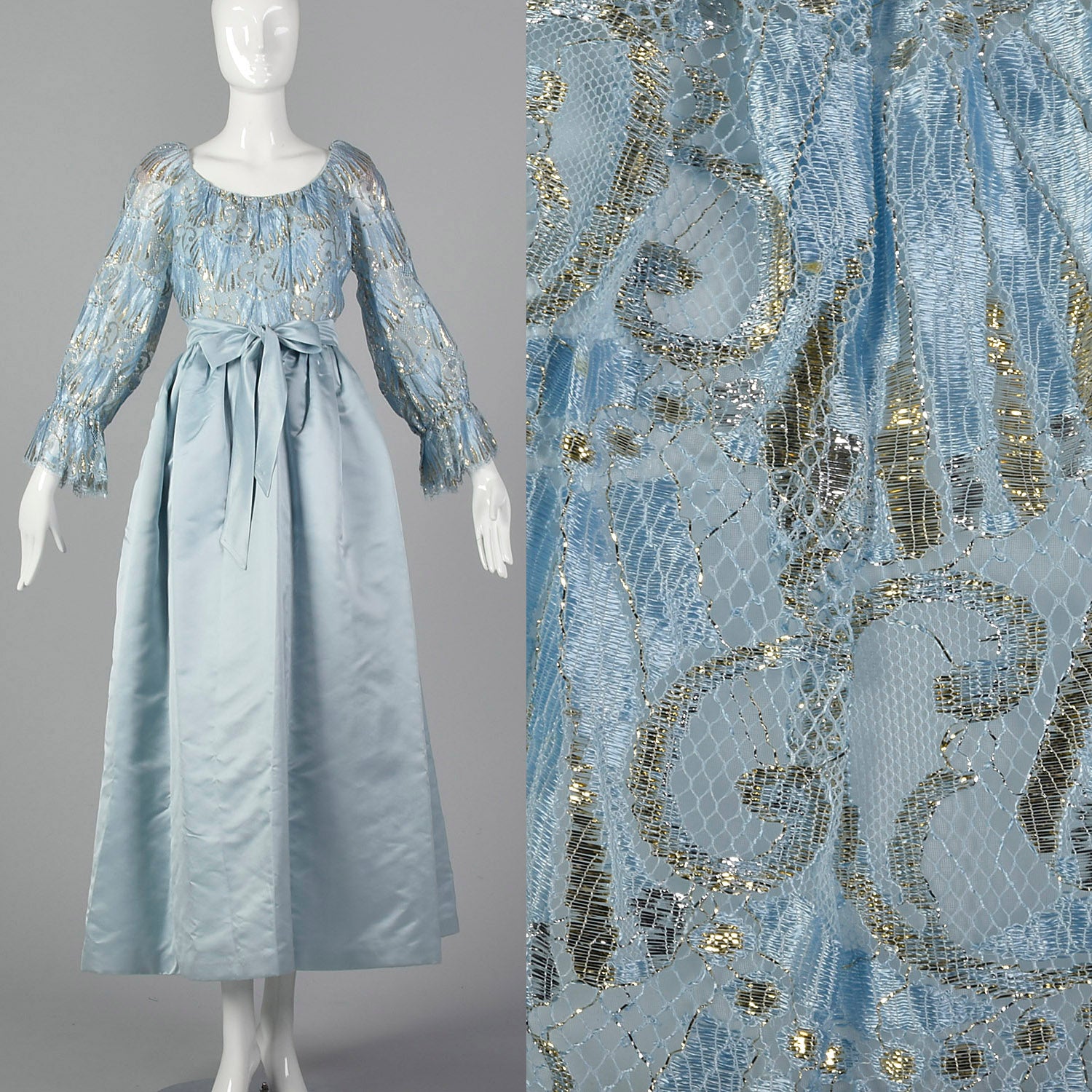 1970s Werle of Beverly Hills Blue Gown Dress