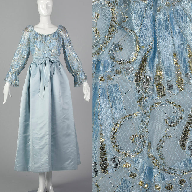 1970s Werle of Beverly Hills Blue Gown Dress