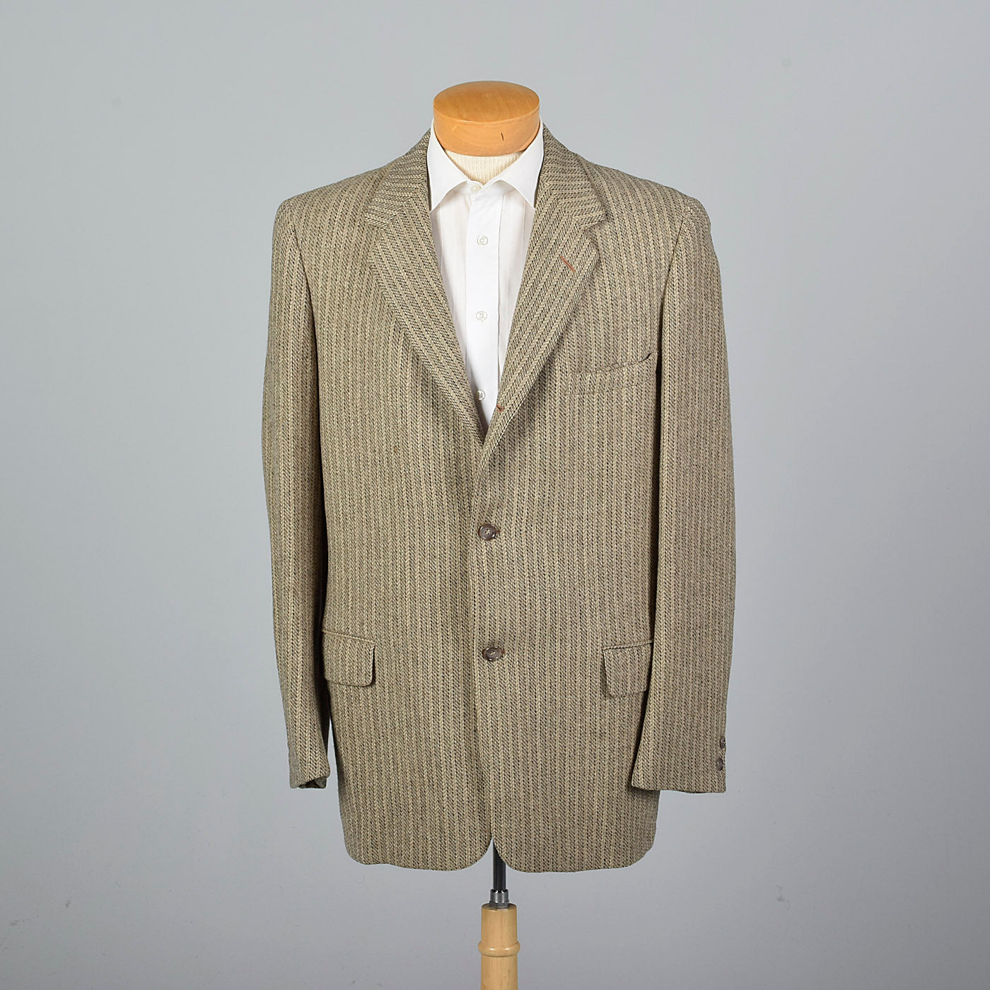 1950s Tan Tweed Stripe Jacket with Convertible Pockets