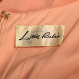 XS 1960s Lillie Rubin Sherbet Gown Maxi Evening Dress Flowy Modest Orange Pastel Long Sleeve Ruffle