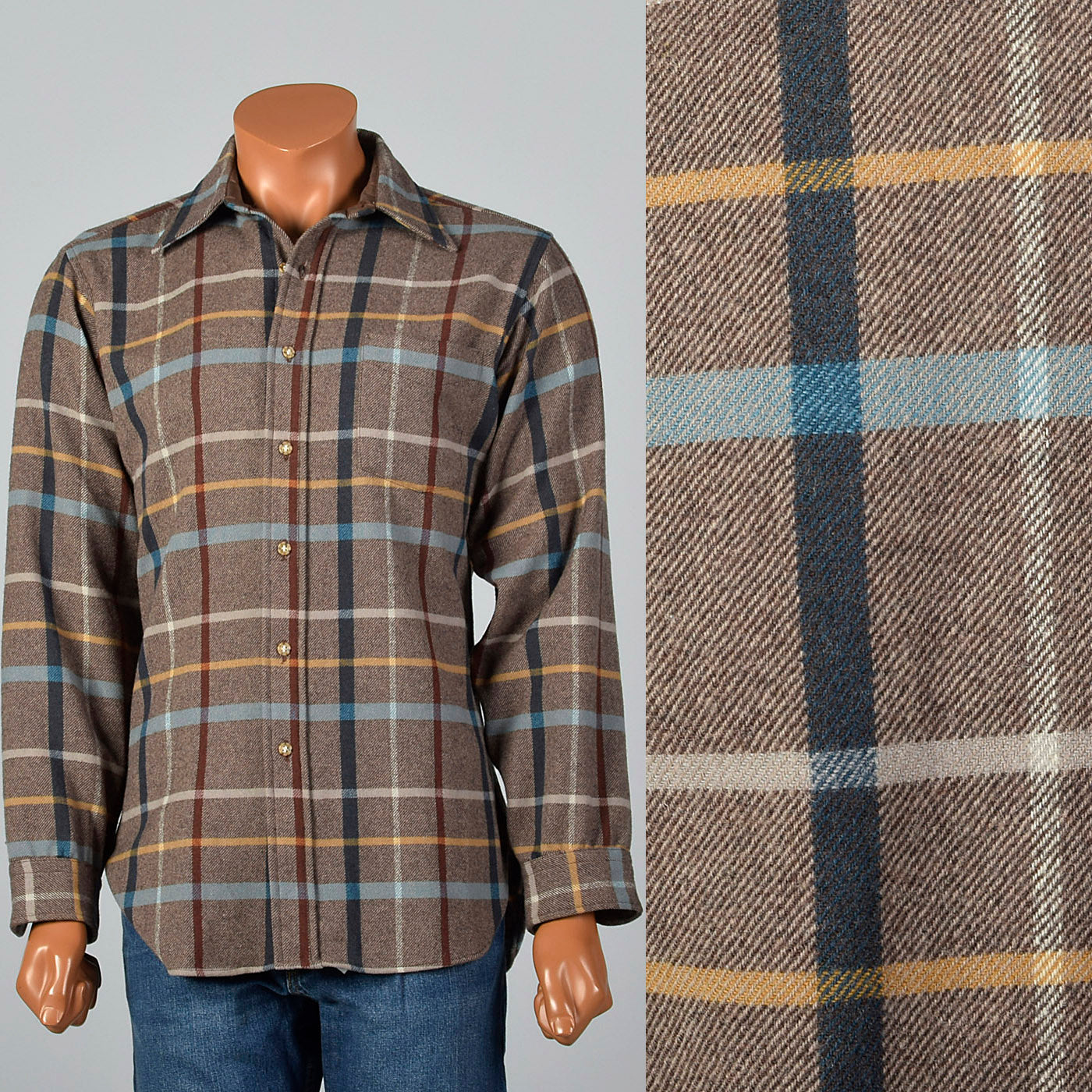 1960s Mens Pendleton Brown Plaid Shirt