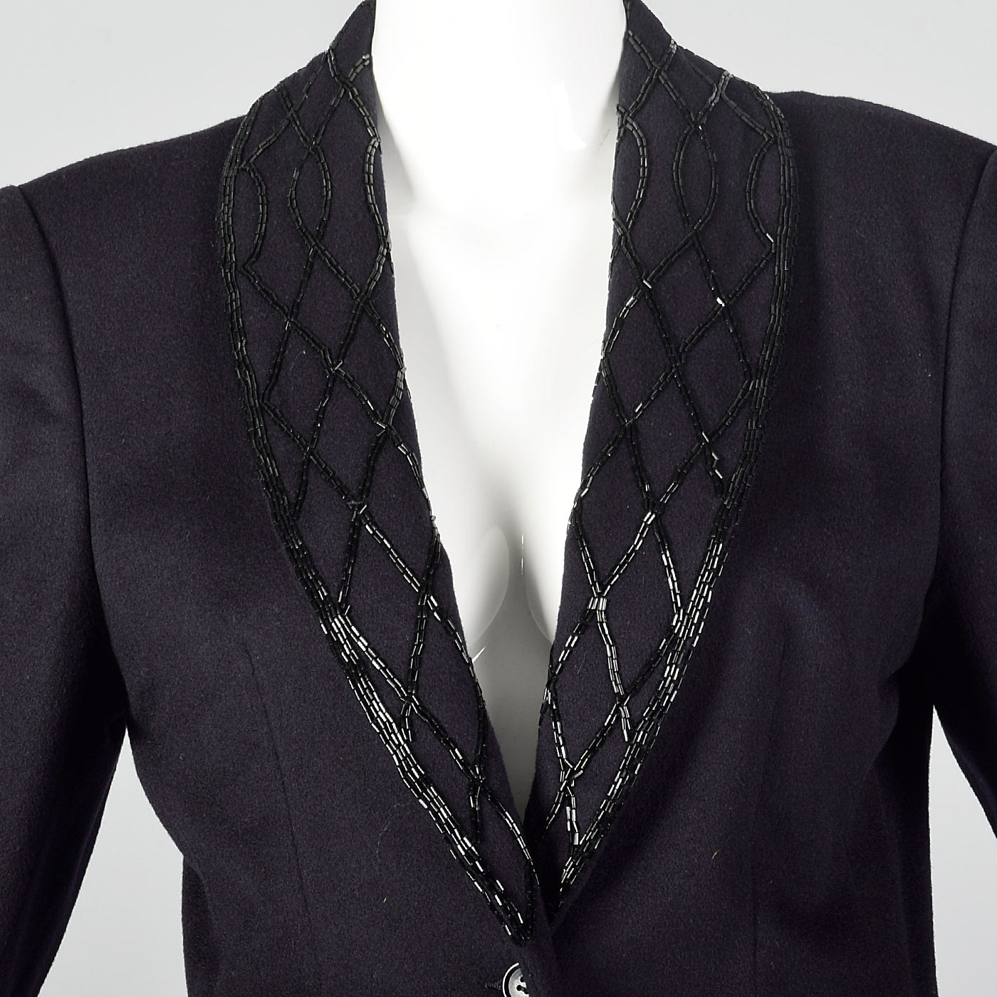 1970s Calvin Klein Dark Navy Skirt Suit with Beaded Lapels