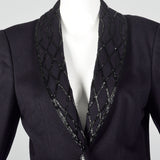 1970s Calvin Klein Dark Navy Skirt Suit with Beaded Lapels