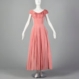 1940s Pink Taffeta Pleated Dress
