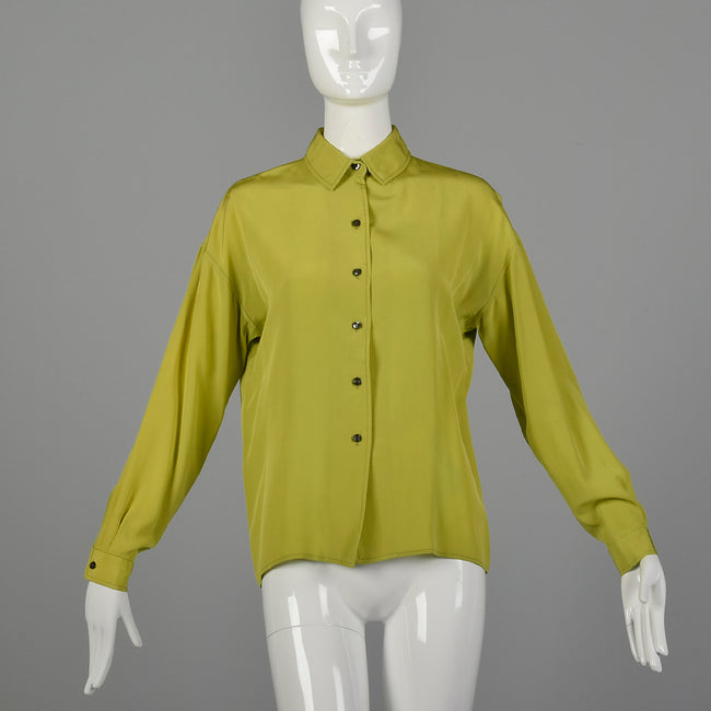 Medium 1950s Chartreuse Button Up Blouse