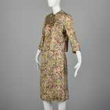 XS 1960s Silk Skirt Suit with Garden Theme Print
