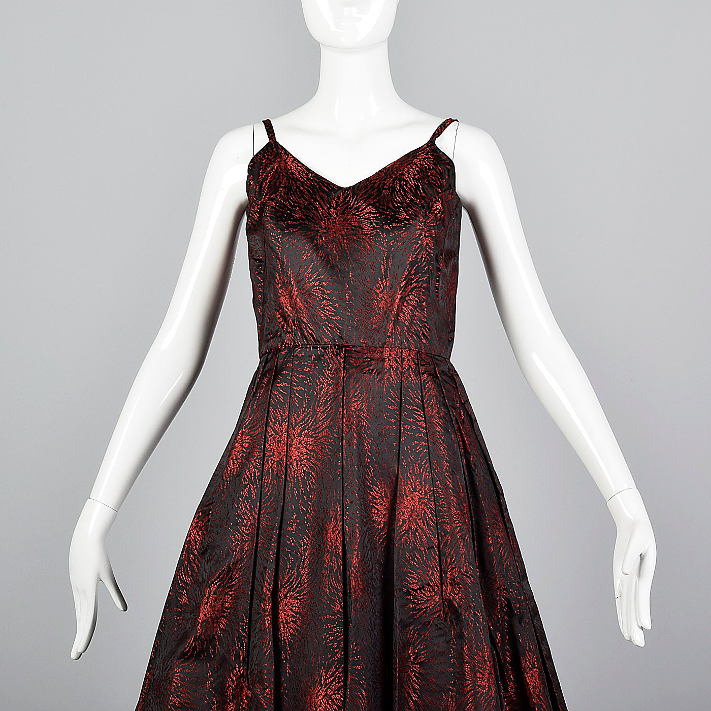 1950s Black and Red Brocade Dress