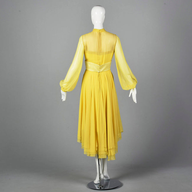 Elegant 1970s Travilla Yellow Silk Chiffon Dress