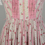 Medium 1950s Pink Floral Stripe Dress Sleeveless Casual Summer Fit and Flare Day Dress