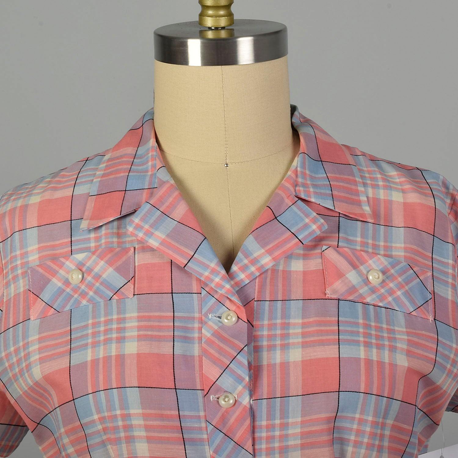 XL 1950s Pink Plaid Summer Day Shirtwaist Dress