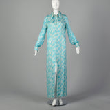 Medium 1970s Pauline Trigère Blue Silk Chiffon Maxi Dress