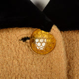 Large 1950s Swing Coat Mustard Yellow Boucle Wool Wind Cuffs Wide Sleeves Velvet Collar