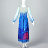 Beautiful Blue Travilla Maxi Dress with Sunset Design