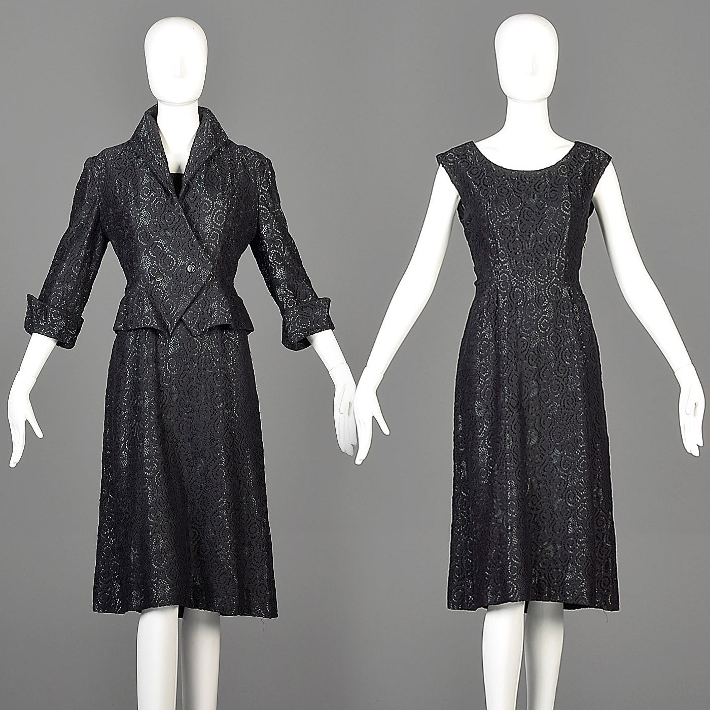 1950s Black Dress Set with Lace Overlay