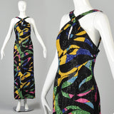 1990s Michael Novarese Abstract Beaded Formal Dress