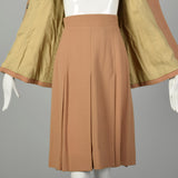 Small 1970s Suit Minimalist Camel Pleated Skirt 2pc Blazer Ensemble