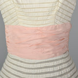 1950s White Party Dress with Sheer Mesh Stripes