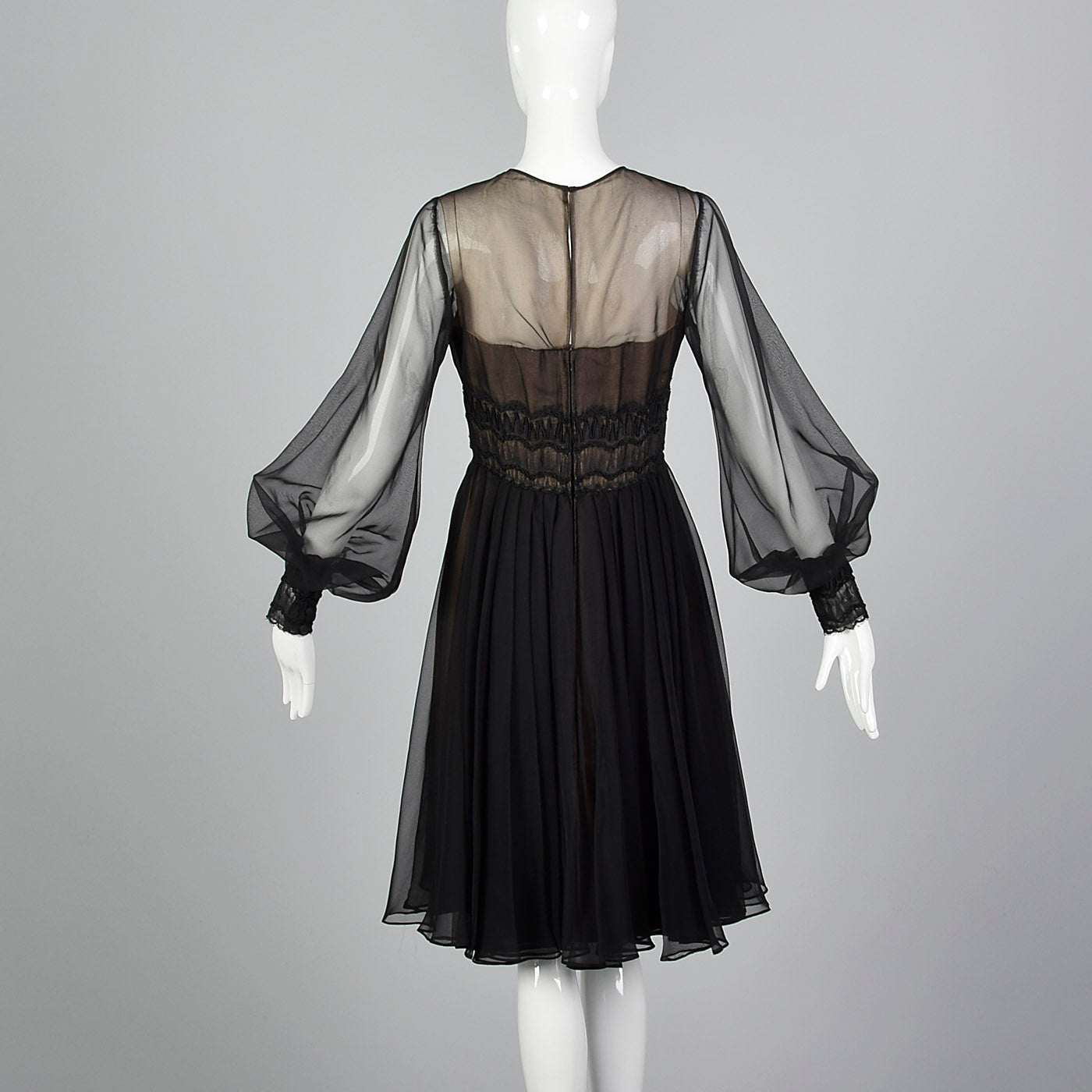 1960s Layered Sheer Dress with Bishop Sleeves