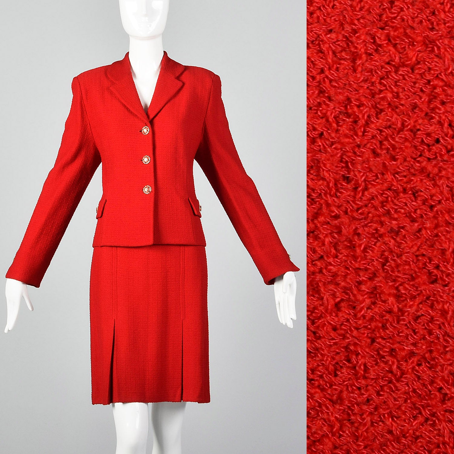 Large St. John Collection 1980s Red Knit Skirt Suit